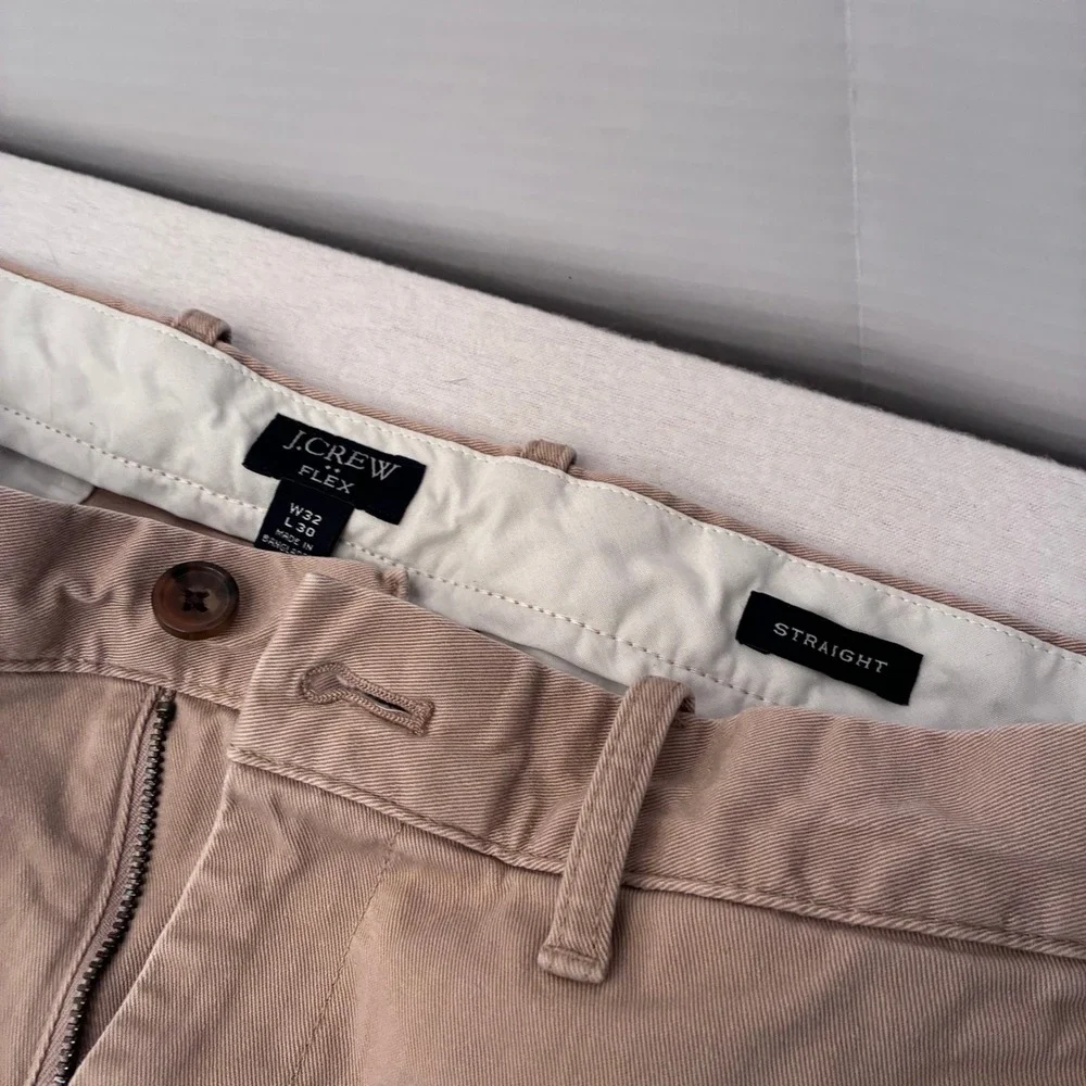 J.Crew Flex Straight Chino Pants Mens 32x30 Tan Khaki Stretch Cotton Trousers